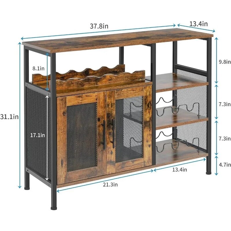 Removível Wine Rack com suporte de vidro, Bar Cabinet, adequado para cozinha e sala