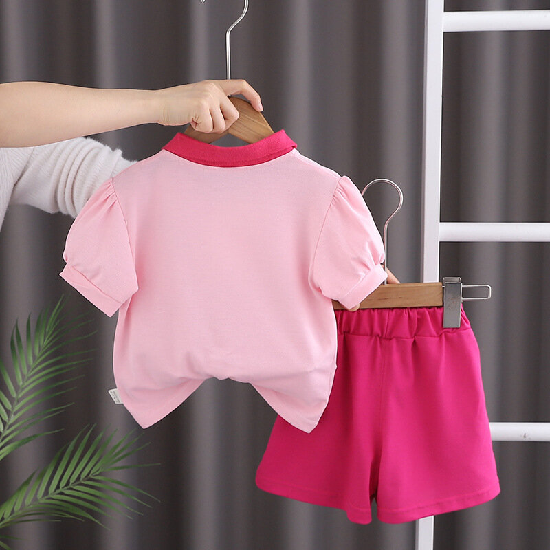 Setelan baju bayi perempuan musim panas, setelan baju anak perempuan kaus celana pendek 2 potong/set, kostum olahraga kasual balita, baju tracksuit bayi