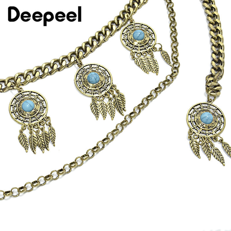 Deepeel-Cadena de Metal estilo étnico para mujer, joyería Retro, faja hecha a mano, decoración, vestido, cadena de cintura, accesorios
