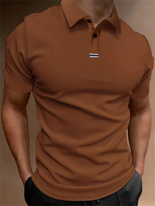 Летняя Повседневная модная мужская рубашка-поло с коротким рукавом и отложным воротником