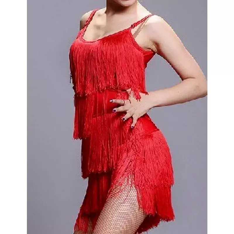 Girls Women Modern Ballroom Latin Dance Dress Tassel Fringe Salsa Tango Dance Costume Red Black Performance Stage Wear