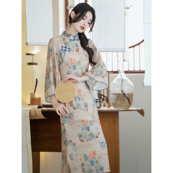 女性のための中国のヴィンテージドレス,春と夏のドレス,ラインストーンの刺floral