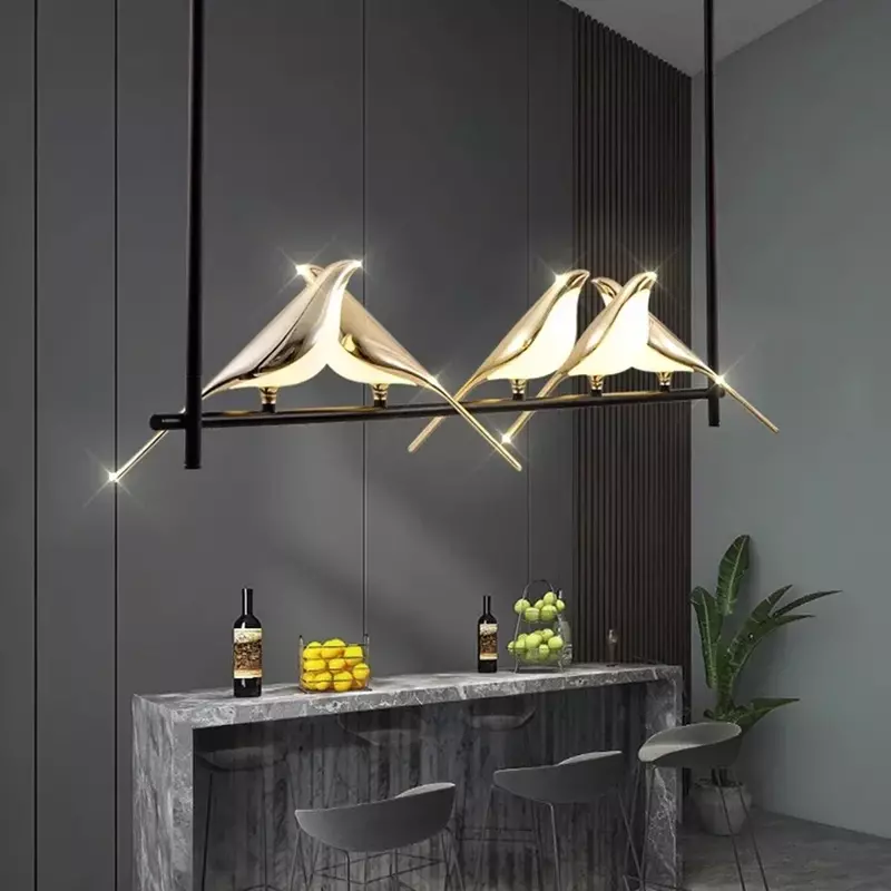 Lámpara de araña LED dorada, decoración para el hogar, restaurante, sala de estar, Pájaro de Urraca, Loft
