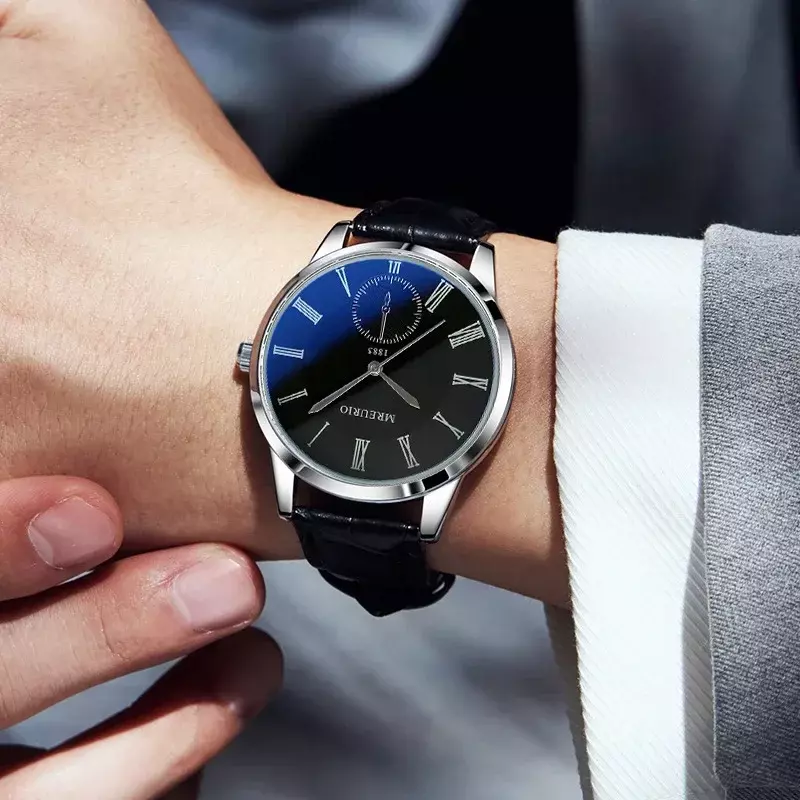 Reloj de negocios a la moda para hombre con cinturón de luz azul