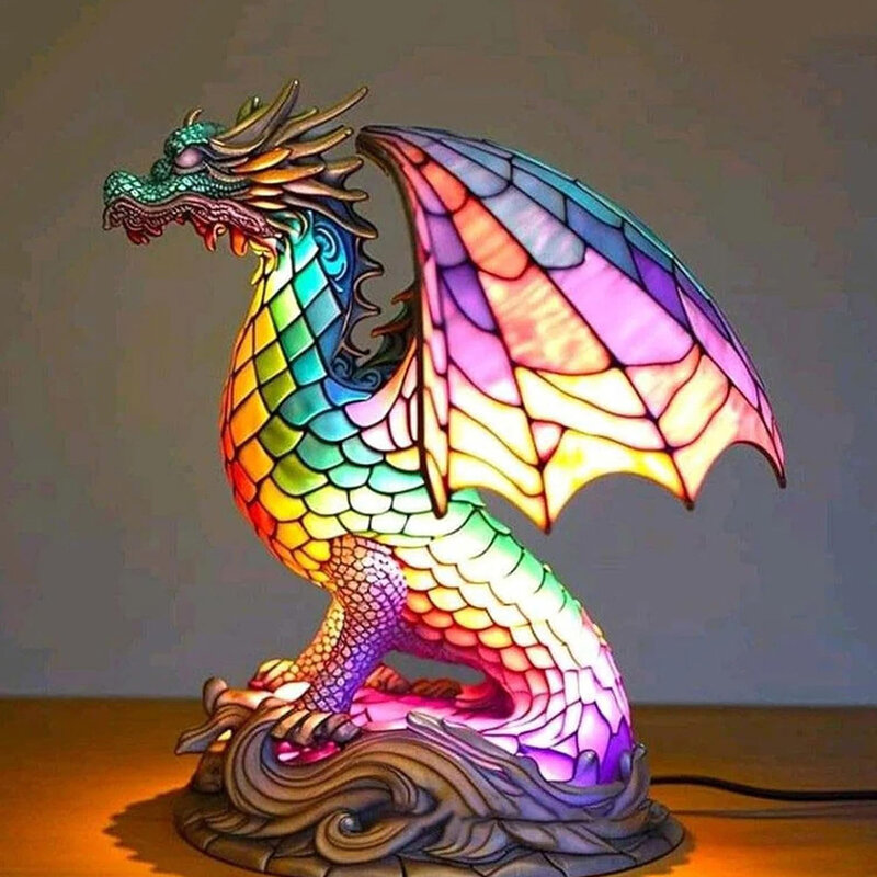 Lampada da tavolo animale artistico resina fantasia colorata lupo elefante drago ornamento lampada per la decorazione dell'ufficio della camera da letto di casa