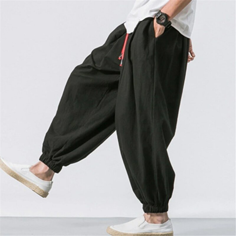 Fgkks กางเกงทรงทรงหลวมสำหรับผู้ชาย, กางเกงฮาเร็มผ้าลินินน้ำหนักเกินจากจีนกางเกง celana Panjang Brand ลำลองคุณภาพสูงสำหรับฤดูใบไม้ร่วง