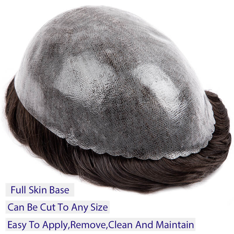 0.1-0.12mm Full Skin Toupee Men Wig Microskin protesi per capelli maschili durevole indiano naturale capelli umani parrucca uomo sistemi capillari