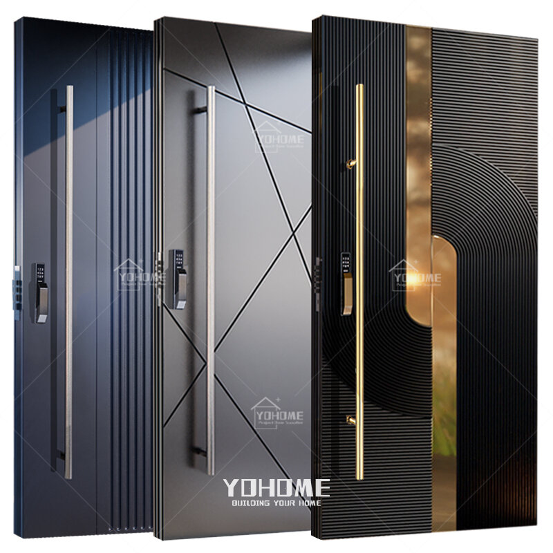 Włoskie luksusowy design ze stali nierdzewnej drzwi wejściowe zewnętrzne zabezpieczone przednie drzwi obrotowe nowoczesne drzwi wejściowe czarne aluminiowe drzwi obrotowe