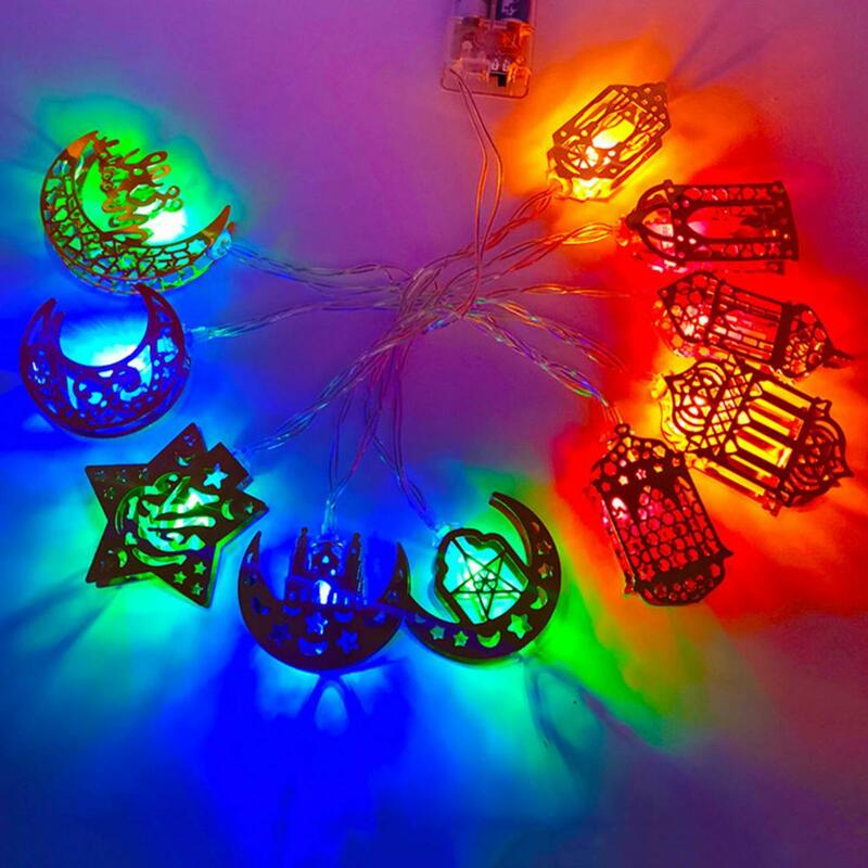 Dekoracyjna lampa elegancka Ramadan Eid łańcuchy świetlne z latarniami z księżycową gwiazdą zasilany z baterii bardzo jasna na imprezę świąteczną