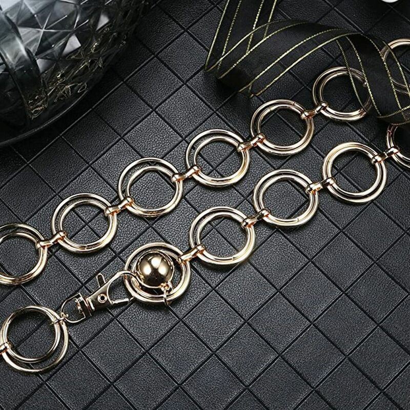 Faja de aleación de lujo con doble anillo para Vestido vaquero, cinturón de cadena de Metal, faja adelgazante, moda decorativa