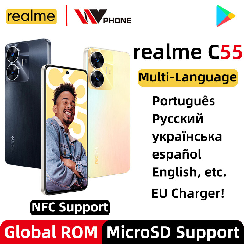 Original realme C55 NFC MediaTek Helio G88 Octa Core 64MP Dual Camera 5000mAh Battery 33W Charger 6.72" 90Hz FHD+ Screen