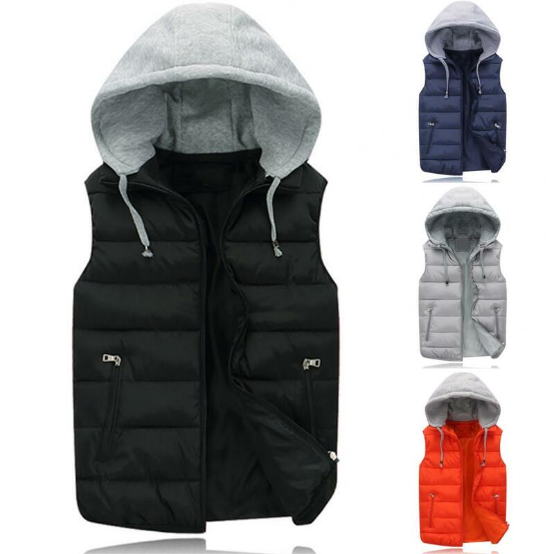 Winter Warm Vest Waterproof Men's Hooded Winter Vest with Zipper Closure for Cold Casual Style Sleeveless Warm Jacket for Autumn