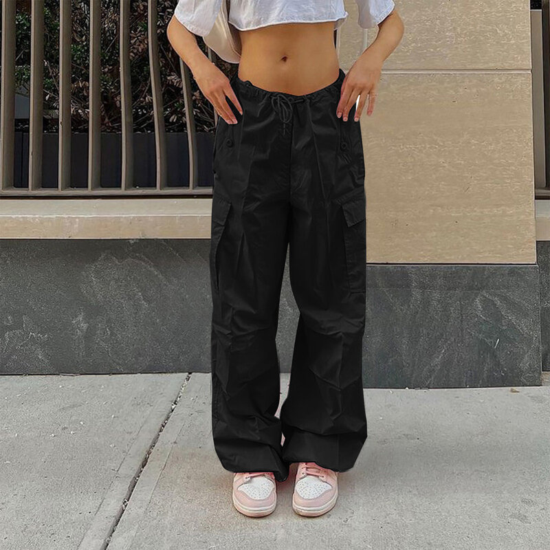 Jednolity kolor sznurowane kieszonkowe spodnie Street American robocze dla kobiet