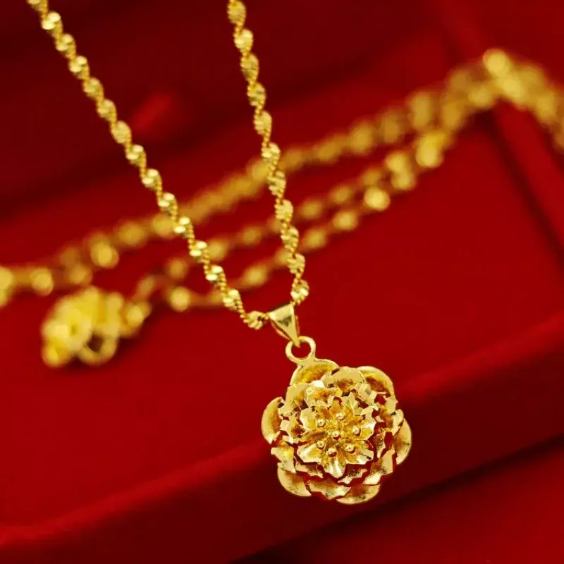 قلادة ذهبية حقيقية للنساء ، قلادة ذهبية عيار 24 قيراط ، موضة المجوهرات ،