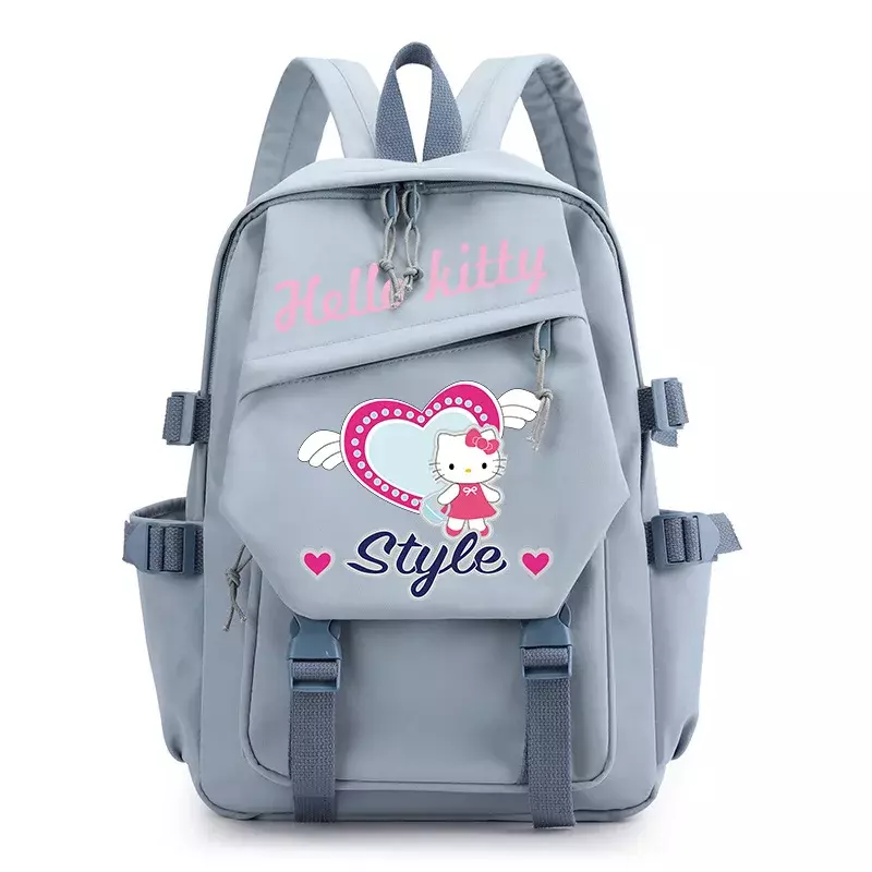 Sanrio-mochila escolar con estampado de Hello Kitty para mujer, morral de lona ligero con dibujos animados para estudiantes, novedad