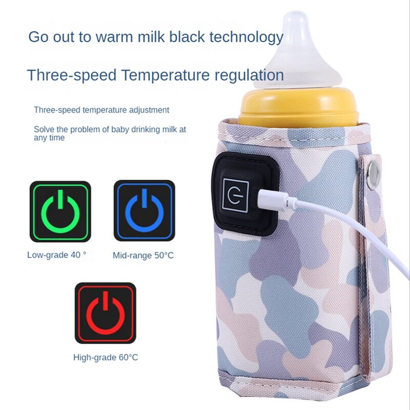Universal USB leite e água aquecedor para o bebê, aquecedor de mamadeira, camuflagem-preto, portátil