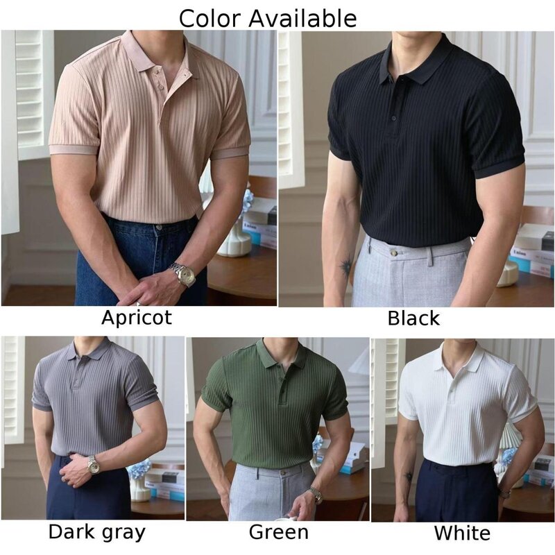 남성용 근육 블라우스 티셔츠, 데이트 외출 단추 L-3XL 라펠 폴리에스터 골지 반팔, 남성 브랜드, 1 개