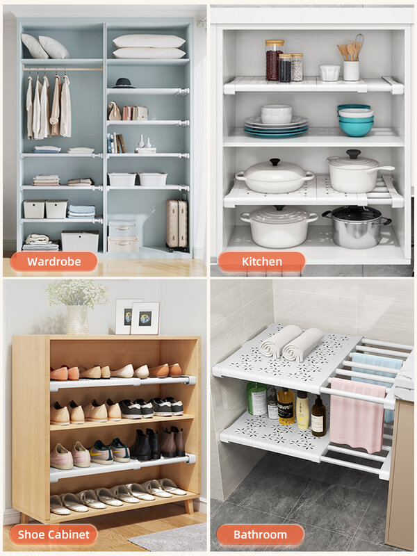 Joybos étagères de rangement organisateur de placard étagères télescopiques supports muraux pour armoire cuisine accessoires de salle de bain