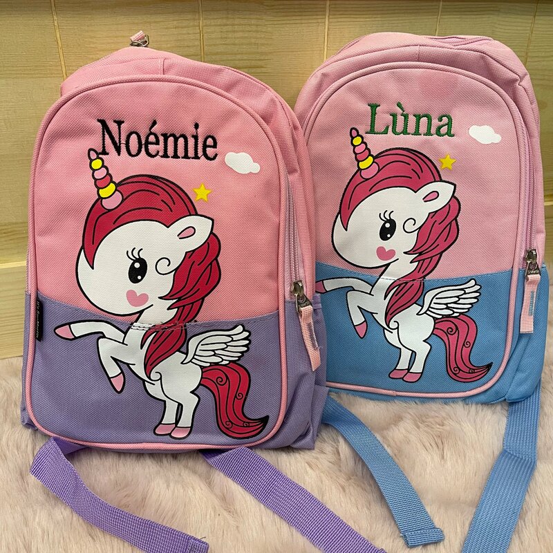 New Models Kindergarten Boys Girls Schoolbag Personalized Name Cute Unicorn Children Backpack Outdoor Travel Snack Backpack