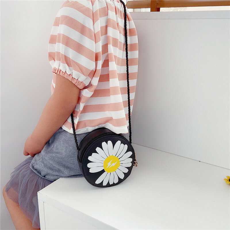 Круглая Детская сумка-Кроссбоди с маргариткой, модные сумки на плечо для девочек, Детский кошелек с цветами, Детская сумка-мессенджер, детский бумажник, клатч