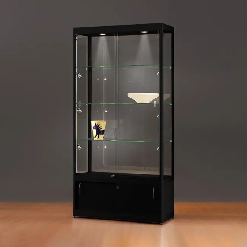 خزانة عرض برجية زجاجية بقفل ، إطار ألومنيوم ، متجر بيع بالتجزئة ، عصرية ، رخيصة الثمن ، مخصصة