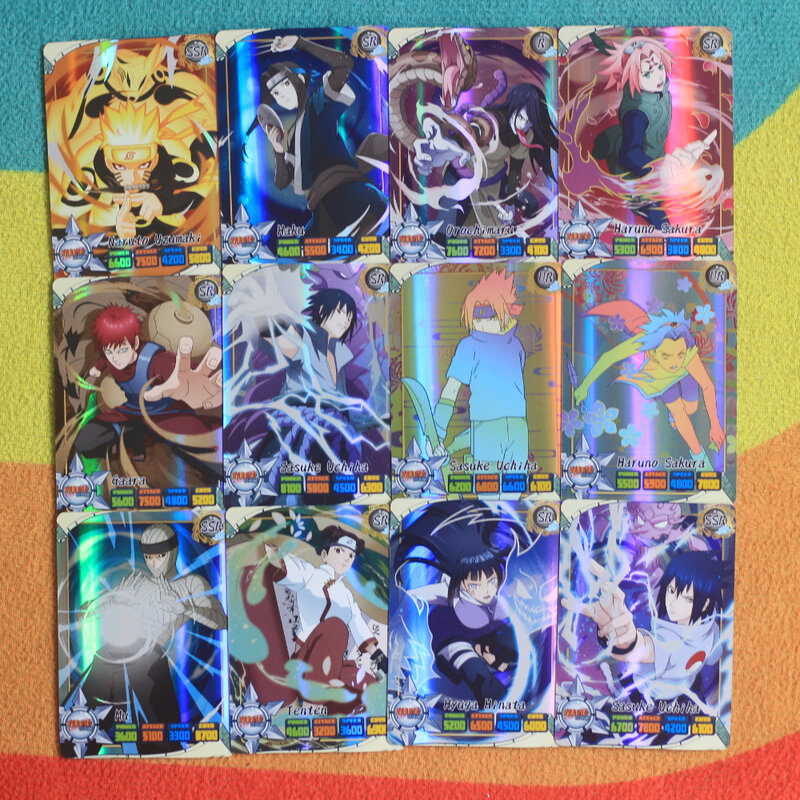 50pcs Anime ONE PIECE NARUTO Demon Slayer Color Flash Card Rare Collection Battle Kamado Tanjirou Monkey D. Luffy Uchiha Sasuke