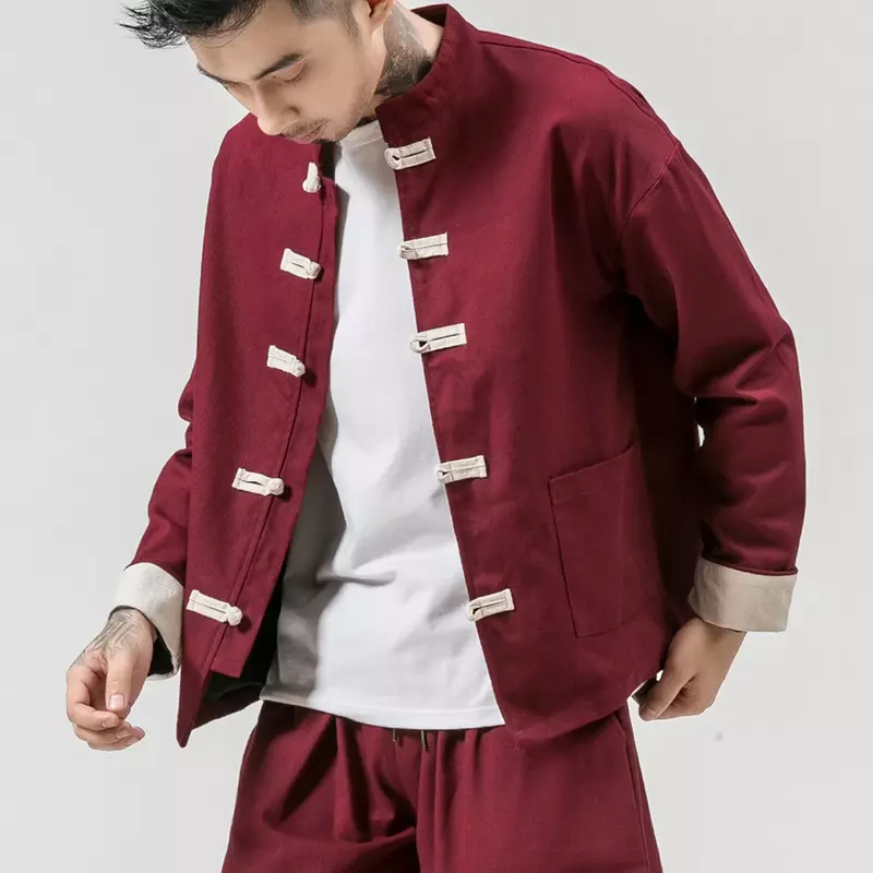 T-shirt en lin Hanfu de style chinois pour hommes, vestes ethniques traditionnelles Kung Fu, fjCotton, vêtements financièrement à la mode