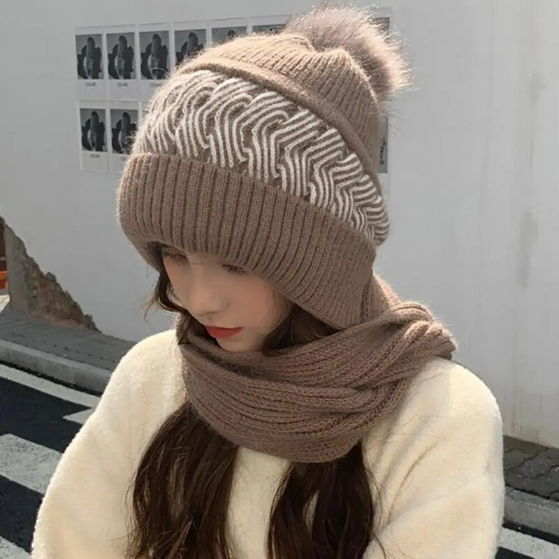 厚い袖のウール糸の帽子のスカーフセット、ぬいぐるみの裏地、ボールの耳の保護、暖かい赤ちゃん、ファッション、冬