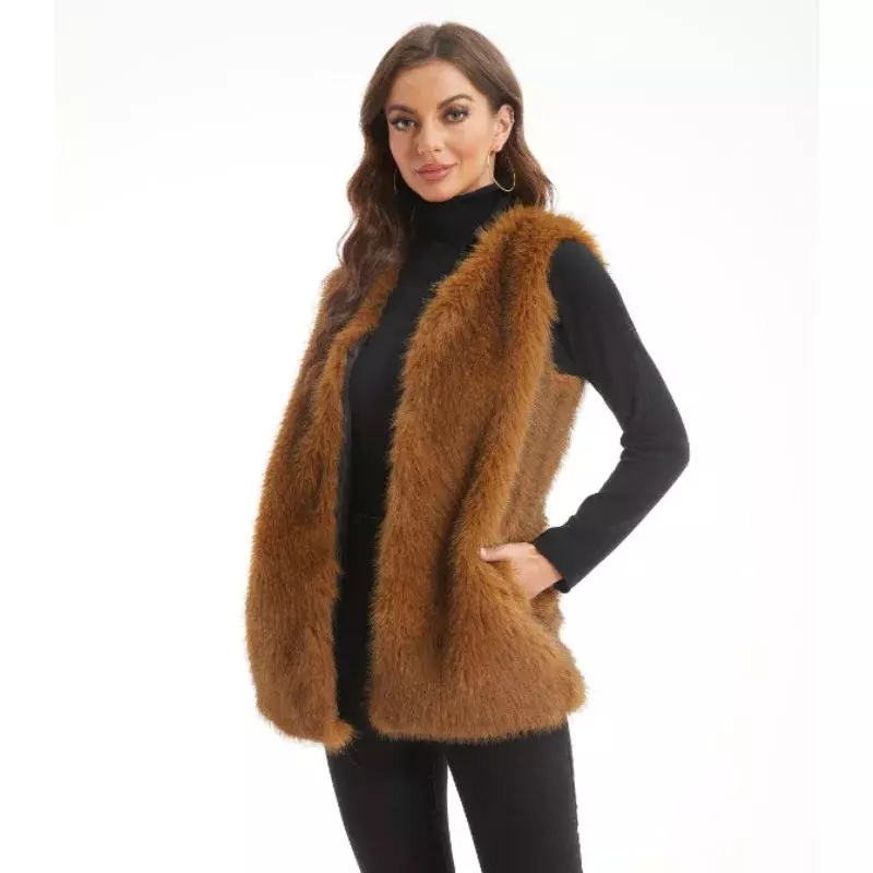 Gilets chauds de luxe pour femmes, veste combinée, manteau en fausse fourrure, mode hivernale