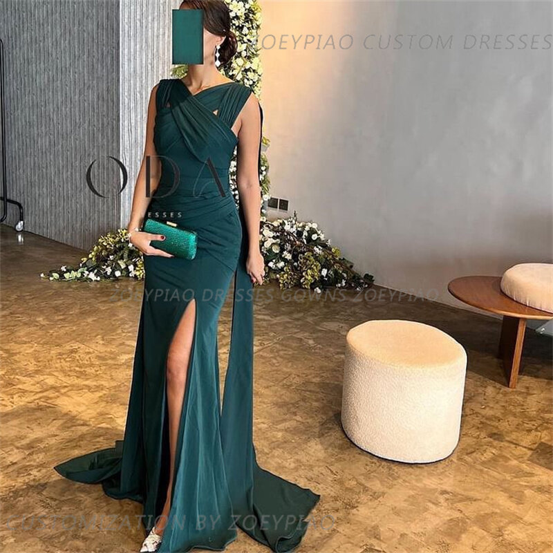 Luxurious Green Dubai Prom Gown Women's V Neck Mermaid Party Evening Gowns Saudi 2024 New Side Slit Formal Occasion Dresses