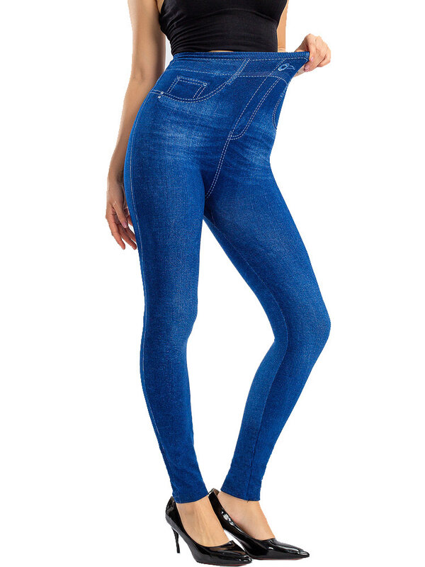 Женские джинсовые леггинсы INDJXND с завышенной талией из искусственного денима, женские сексуальные эластичные штаны для фитнеса, спортзала, тренировок, пуш-ап