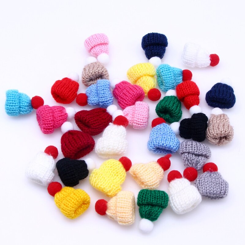10Pcs 3.5x4.5cm Mini Plush Ball Knitting Hat Wool Cap DIY Dolls Garment Handmade Sewing Soft Hat Bag Garment Art Craft Supplies