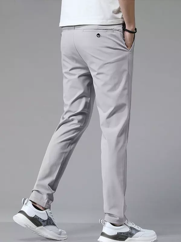 Calça casual masculina de seda gelo, calça reta solta, estilo elástico fino, secagem rápida, calça esportiva respirável, jovem, verão 2023