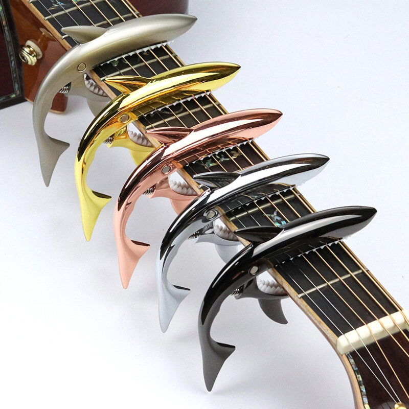 Metal tubarão guitarra capo engraçado criativo liga de zinco mudança rápida clipe baixo ponte guitarra instrumento cordas acessórios