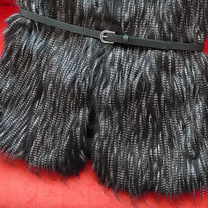 Pluszowa kurtka kamizelka ze sztucznego futra damska elegancka bez rękawów puszysta ciepła kurtka jesienno-zimowa moda na co dzień kamizelka z dekoltem w szpic 3XL
