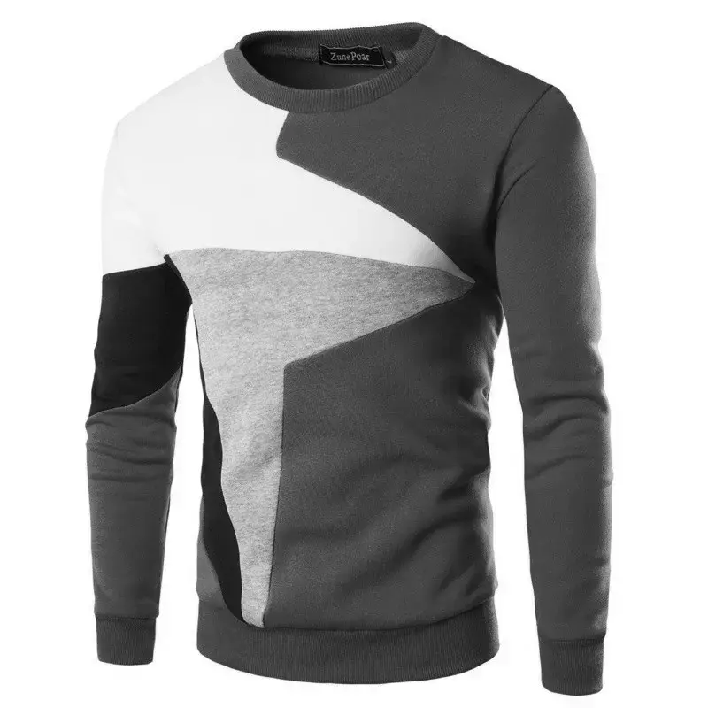Spring New Men's Casual Long-sleeved Wind Hit The Color Stitching Hedging Sweater