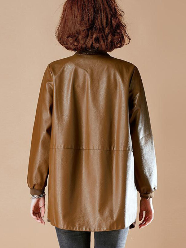 Женская кожаная куртка средней длины, куртка из искусственной кожи в бейсбольном стиле, свободная и приталенная куртка в деловом стиле, весна-осень 2023