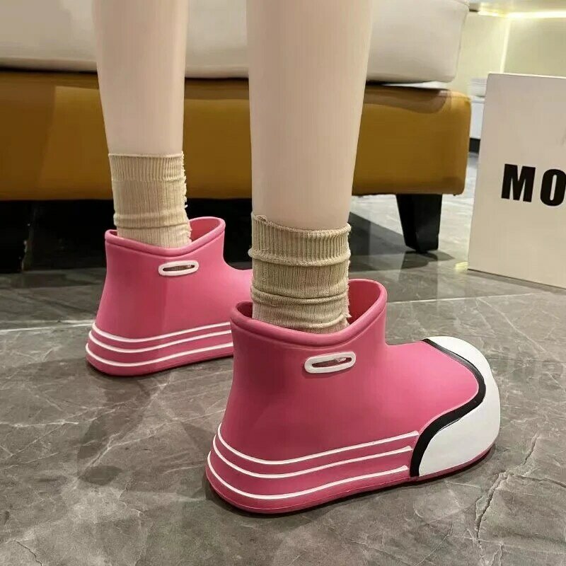 Women's Rain Boots EVA Platform Fashion Cute Waterproof Rubber Shoes Women 2024 Outdoors Waterproof Color Combination Rain Boots