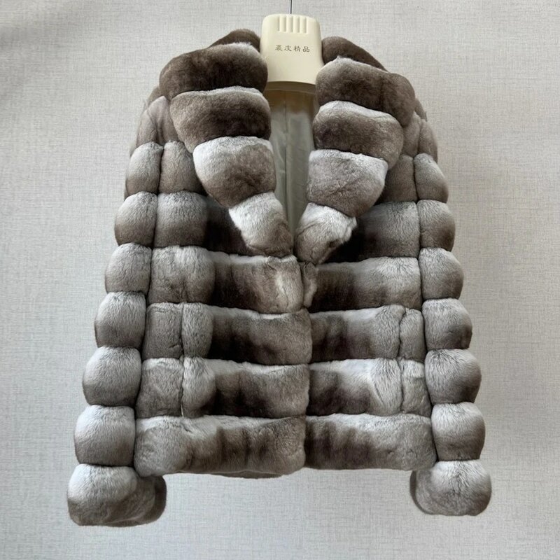 Chaqueta de piel de conejo Real para mujer, abrigo corto, abrigos de piel de Chinchilla, superventas