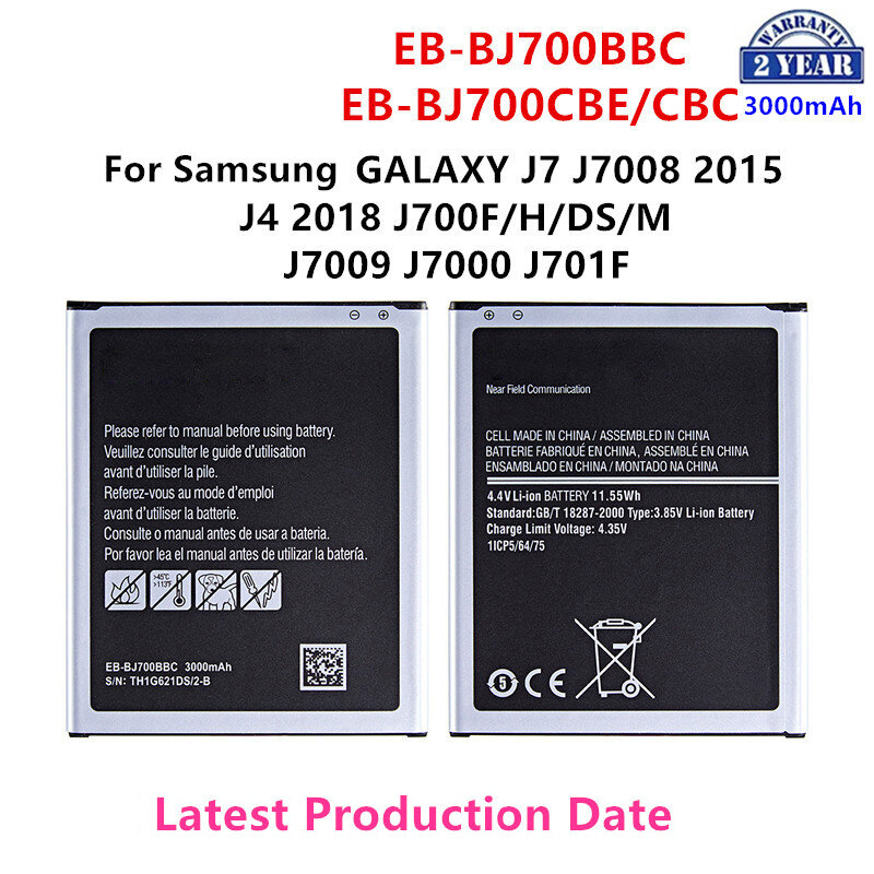 EB-BJ700BBC EB-BJ700CBE Bateria, 3000mAh, Samsung Galaxy J7 2015, J4 2018, J7000, J7009, J7008, J701F, J700F, sem NFC, novo