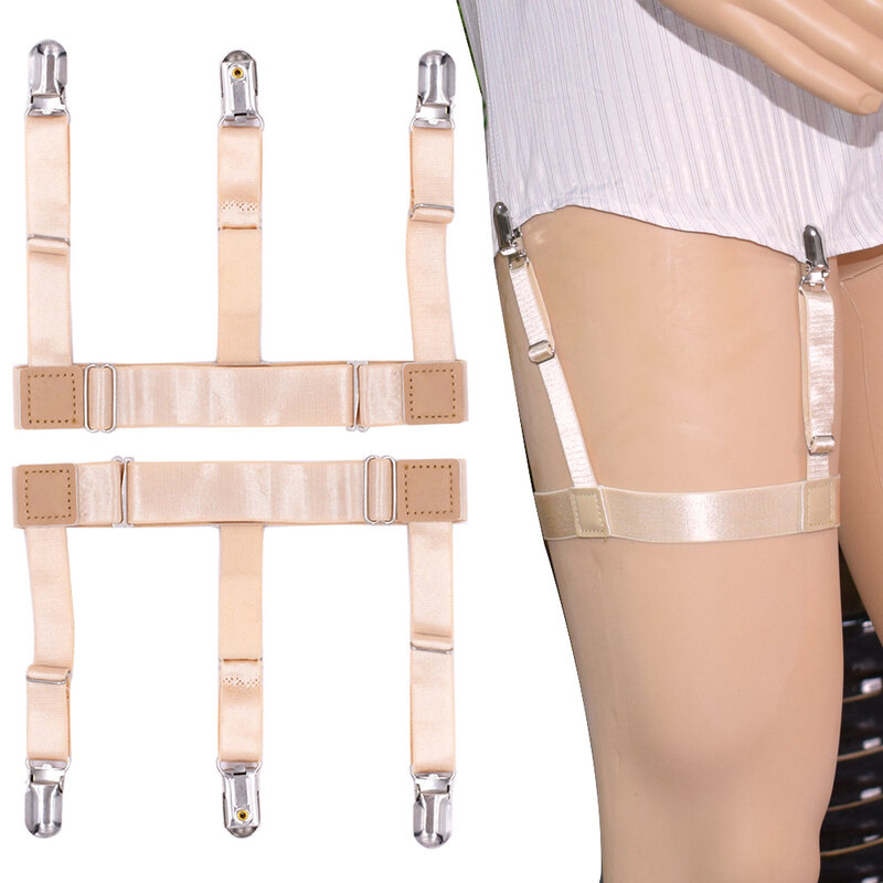 Bretelle elastiche per gambe in Nylon regolabili cinghie per supporto per camicie morsetti di bloccaggio in metallo supporti per camicie Color pelle bretelle da uomo