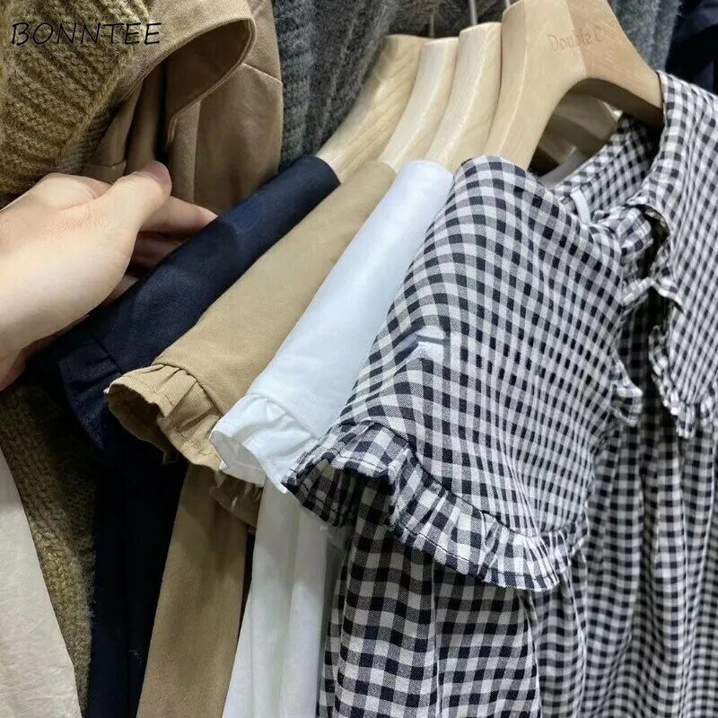 여성용 피터팬 칼라 셔츠, 긴팔, 심플한 디자인, 용수철 가을 의류, 올매치 대학생, 귀여운 루즈한 레저