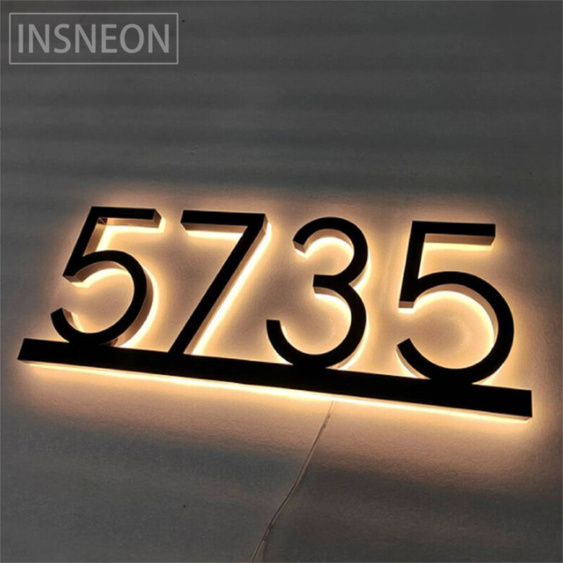 Stainless Steel Home Sign Plates for House Door Exterior Waterproof Address Plate Metal Illuminated Sign House Number