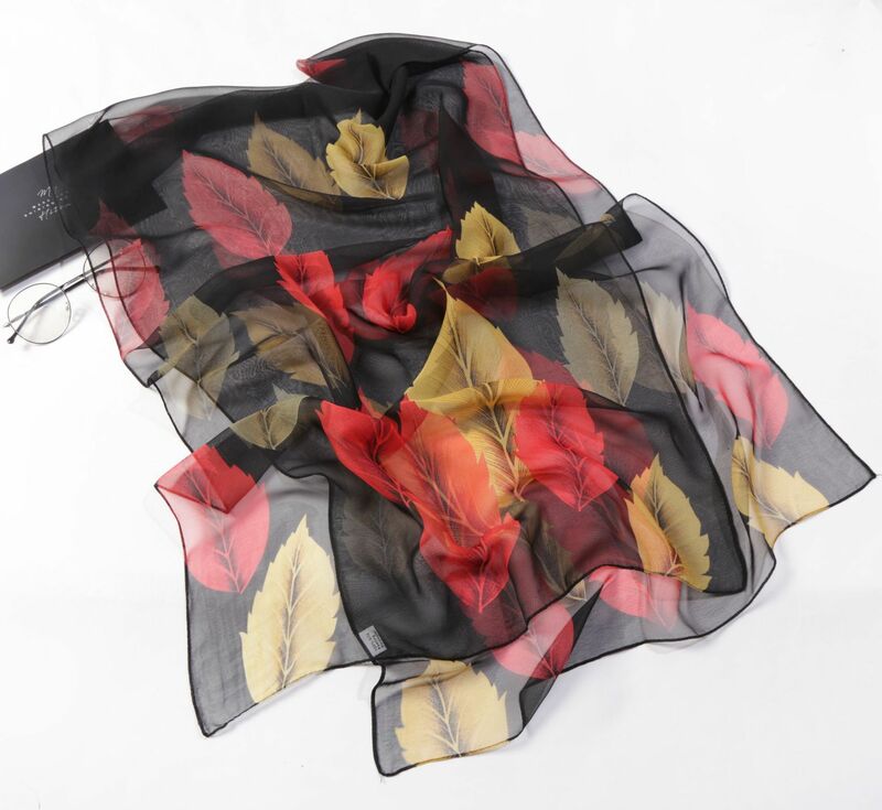 Новинка, модный шифоновый Женский Длинный мягкий шейный платок с геометрическим принтом в виде листьев