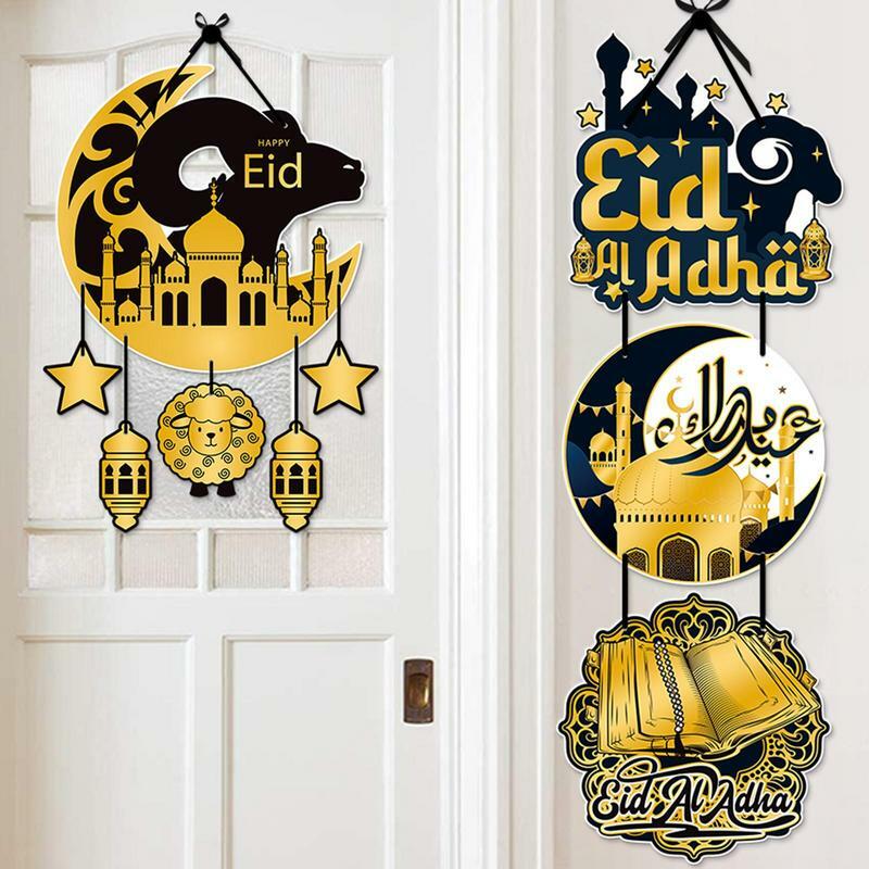 Tanda pintu Ramadan Mubarak, hiasan plak pintu dekoratif untuk dekorasi Ramadan tanda Lebaran karangan bunga plakat