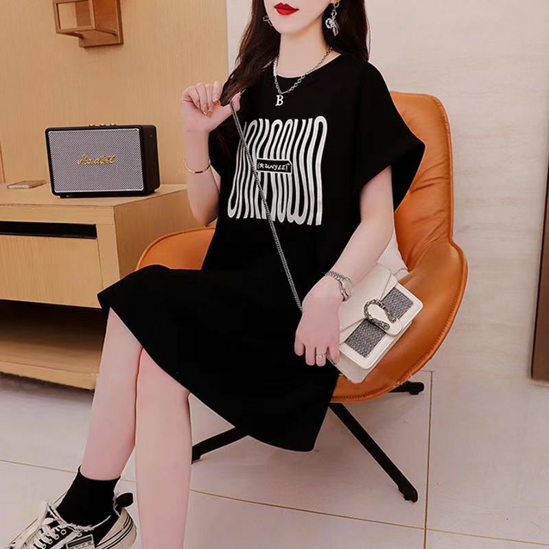 Fashion O-Neck Printed Spliced Folds Short Sleeve Mini Dress Female Clothing 2024 Spring New Loose All-match Casual Dresses