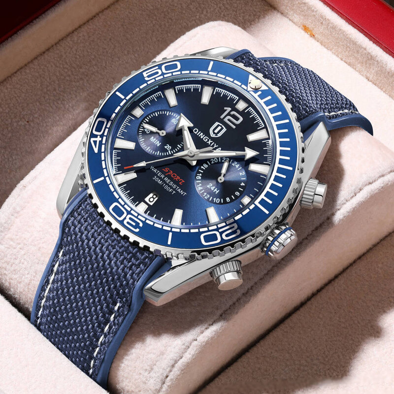 Trend Fashion Watches for Men Sport Waterproof Silicone Strap Man Chronograph Auto Date Display Male Quartz Wristwatch reloj