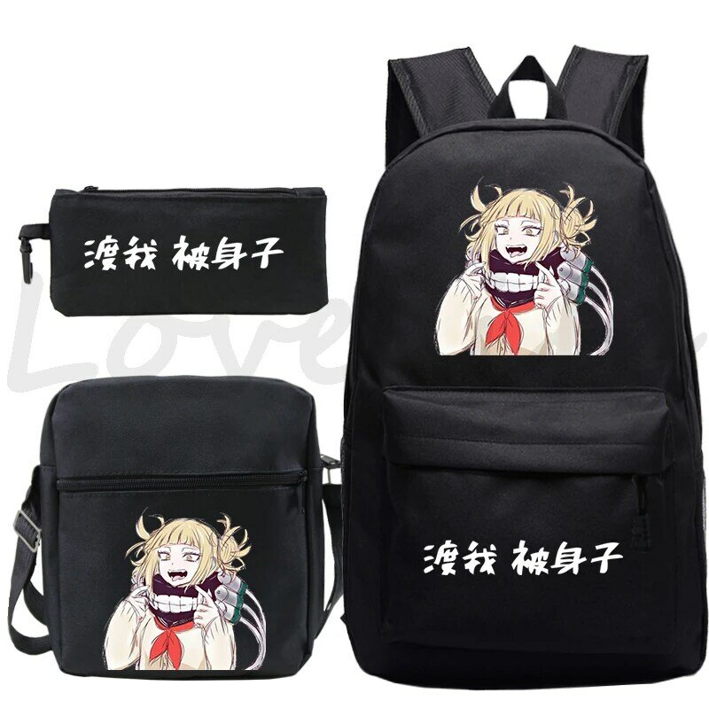 Mochila escolar My Hero Academia Himiko Toga para niñas y niños, bolsa de dibujos animados de Manga, mochila de regreso a la escuela, Juego de 3 unidades