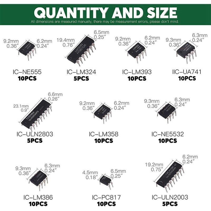 Circuito integrado Chip Kit, IC NE555, LM324, 10 Especificações, 85pcs