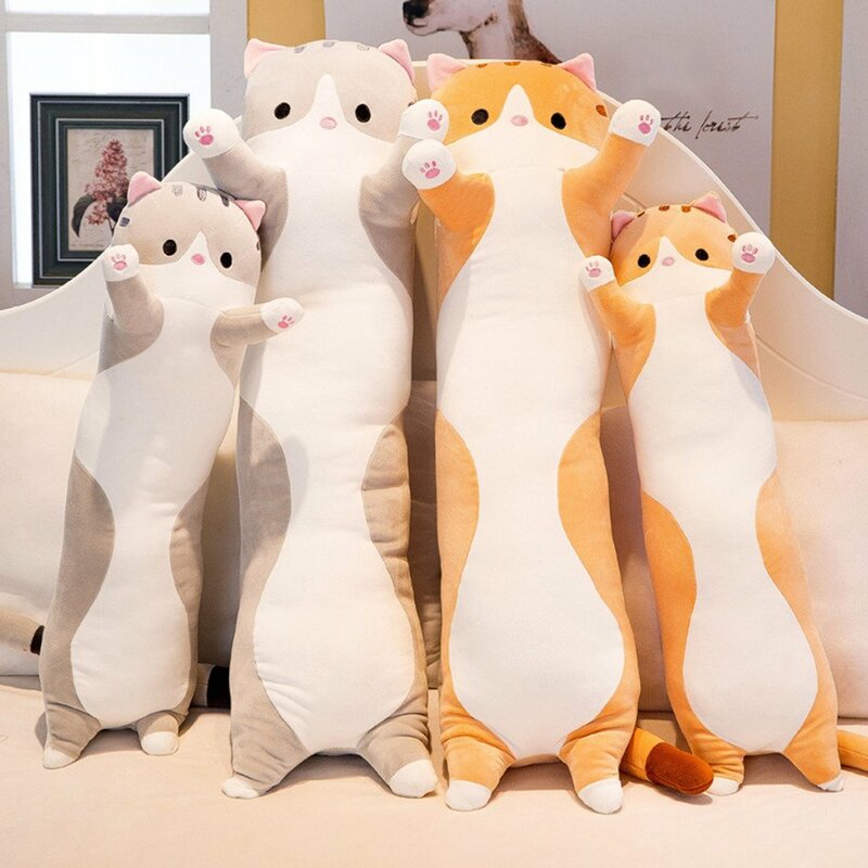 귀여운 봉제 고양이 인형 부드러운 박제 새끼 고양이 베개 인형 장난감 선물, 여자 친구 목 머리 받침 베개, 50 cm, 70 cm, 90cm